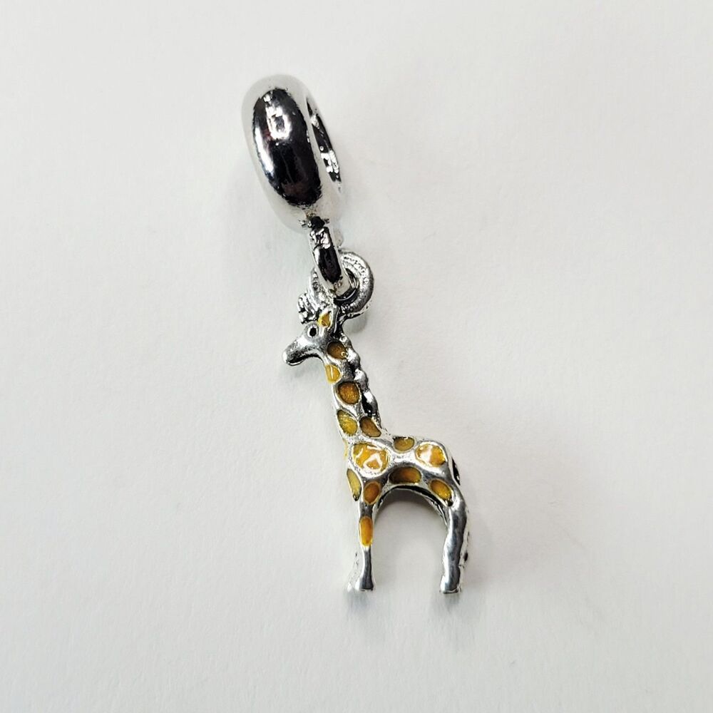 NWT For Pandora Charm Bracelet Giraffe Dangle Charm Or Pendant Silver And Orange - Picture 3 of 3